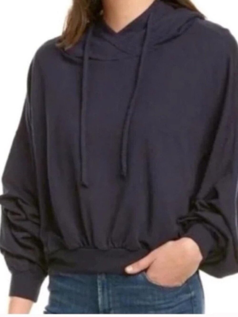 $145 YOUNG FABULOUS & BROKE Dark Gray RAISSA Crop Hoodie Sweatshirt Boho M / L